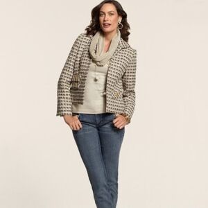 C30 Chico's Elegant Basket Weave Blazer Jacket Sz 2 (LG) Opened Front Textured
